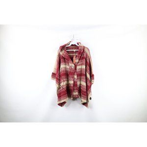 NOS Vtg Scully Womens One Size Boho Chic Wool Blend Knit Hooded Poncho Sweater
